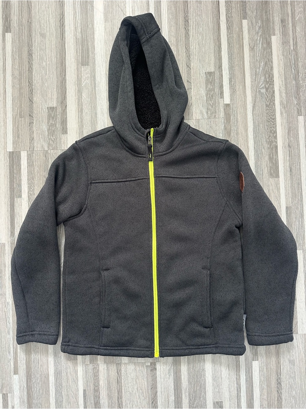 Free Country Boys' Gray and Lime Green Hooded Jacket (Size 10-12)